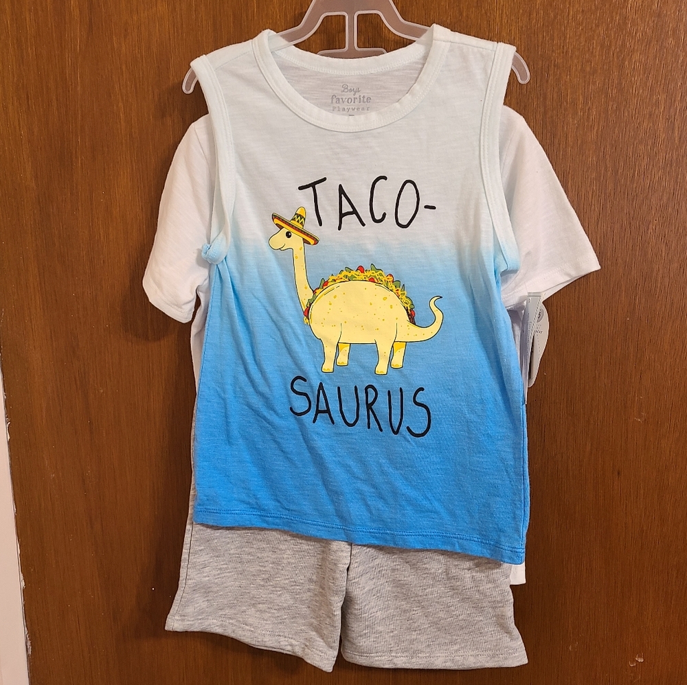3 piece Taco Saurus tee & shorts set Boy's 5